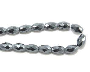 Hämatit Perlen, Edelsteinperlen oval facettiert, silber, 9x6mm, 1 Perlenstrang