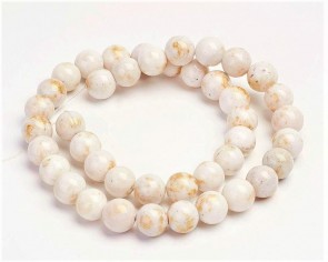 Jade Perlen, Naturstein, rund, creme-weiss / gold gefärbt, 6mm, 1 Strang