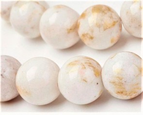 Jade Perlen, rund, creme-weiss / gold gefärbt, 6 mm, 1 Strang