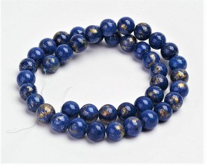 Jade Perlen, Naturstein, rund, lapis-blau / gold gefärbt, 6mm, 1 Strang
