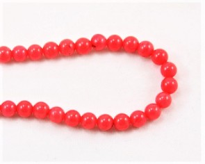 Jade Perlen, Naturstein, rund, korallen-rot gefärbt, 6mm, 1 Strang