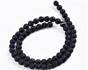Lava-Perlen, Edelsteinperlen, rund, schwarz, 6mm, 1 Perlenstrang
