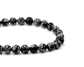 Schneeflocken-Obsidian Perlen, rund, schwarz-weiss, ø 12mm, 20cm Strang