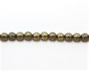 Pyrit-Perlen, Naturstein, rund, gold-olivgrün, 6 mm, 1 Perlenstrang