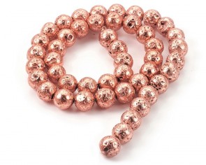 Lava-Perlen, Edelsteinperlen, rund, kupferfarbig, 6mm, 1 Perlenstrang