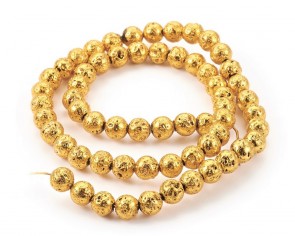Lava-Perlen, Edelsteinperlen, rund, goldfarbig, 6mm, 1 Perlenstrang