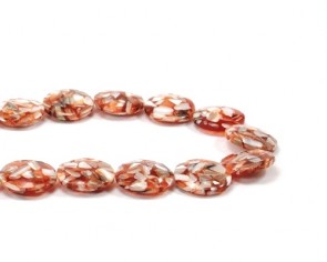 Perlmutt-Resin Perlen, flach rund, 20mm, orange, 1 Perlmuttstrang