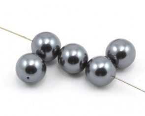 Muschelkern-Perlen, rund, dunkelgrau, 14 mm, 5 Perlen