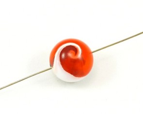 Muschelschnecken in Harz Perlen, rund, 18mm, rot-weiss, 3 Stk.