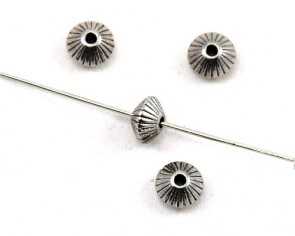 Metallperlen, antik silber, 5 x 8 mm, Ufo gestreift, 20 Perlen