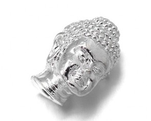 Metallperlen, Buddha, 14x10x9mm, glänzend silberfarbig, 2 Stk.