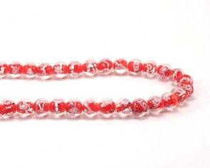 Handgefertigte Glasperlen mit Silberfolie, 10mm, rund, rot mit Rose, 15 Perlen
