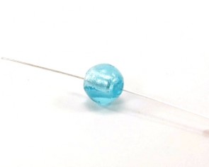 Glasperlen mit Silberfolie, 12 mm, rund, hellblau, 15 Perlen