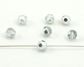 Glasschliffperlen, 8 mm, rund, kristall-silber, 25 Glasperlen