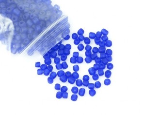 Rocailles Perlen, Saatperlen, 4mm, rund, matt blau gefrostet, 20 g