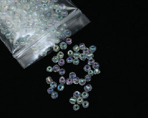 Rocailles Perlen, Saatperlen transparent AB (irisierend), rund, 4 mm, 20 g