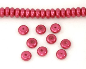 Glaswachsperlen, 8 x 3 mm, Rondelle, Button, rot, 50 Perlen