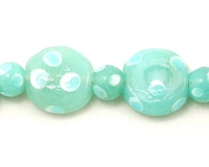  Lampwork Glasperlen, aquamarine, Linse / Kugel, 16mm/9mm, 11 Perlen