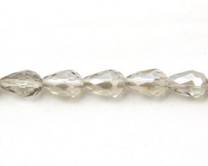 Glasschliffperlen, Glasperlen Tropfen facettiert, 12 x 8 mm, silber-grau mit Lüster, 20 Perlen