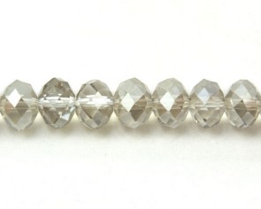 Glasschliffperlen, 8x12 mm Rondellen facettiert silber-grau Lüster, 40 Perlen