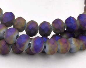 Glasschliffperlen, Rondellen facettiert, 8mm, matt grau-violett iris, 1 Strang