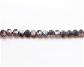 Glasschliffperlen, Glasrondellen facettiert, 6mm, schwarz irisierend seidenmatt gefrostet, 98 Perlen