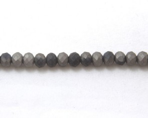 Glasschliffperlen, Glasrondellen facettiert, 6mm, grau-schwarz seidenmatt gefrostet, 98 Perlen