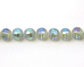 Glasschliffperlen, facettierte Glasperlen, 10mm, matt blau-grün / kristall AB irisierend, 20 Perlen