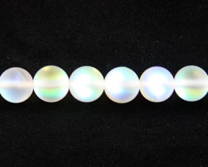 Gefrostete Mondstein Perlen Imitation, 8mm, rund, matt weiss iris, 1 Perlenstrang