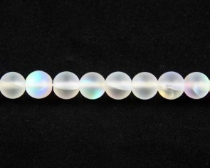 Gefrostete Mondstein Perlen Imitation, Glas, 6mm, rund, matt weiss iris, 1 Perlenstrang