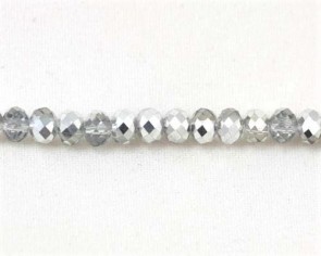 Glasschliffperlen, Glas-Rondellen facettiert, 4mm, kristall / silber, 100 Perlen