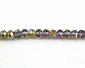 Glasschliffperlen, Glas-Rondellen facettiert, 4mm, silbergrau/gold, 100 Perlen