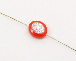Kunstharz Perlen, ovale Scheibe, 16 x 14 mm, rot / Glitter