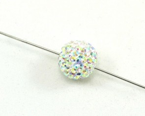 Strass-Perlen, Shamballa Perlen, rund, weiss / kristall klar AB, 12mm, 1 Perle