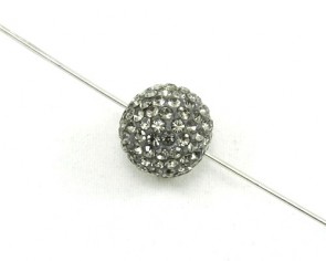 Strass Perlen, Shamballa Perlen, rund, silber-grau, 12 mm, 1 Perle