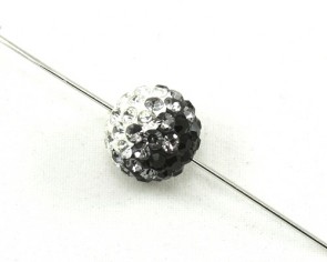 Strassperlen, Shamballa Perlen, rund, schwarz-grau-weiss, 12mm, 1 Perle