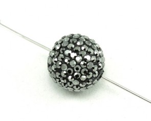 Strass-Perlen, Shamballa Perlen, rund, schwarz-silber, 16mm, 1 Perle