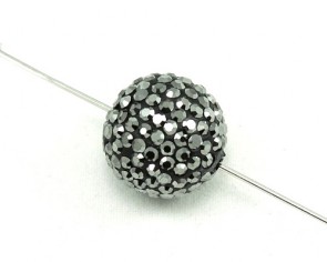 Strassperlen, Shamballa Perlen, rund, schwarz-silber, 10 mm, 3 Strasskugeln