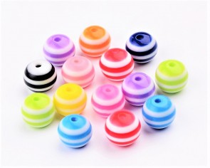 Bastelperlen aus Kunstharz, rund, 10mm, Farbmix bunt gestreift, 50 Stk.