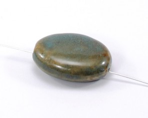 Keramik-Perlen, Porzellanperlen, oval flach, türkis-blau-braun, 33 x 23 mm, 2 Perlen
