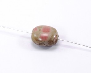 Keramik-Perlen, oval flach, rosa / braun, 20 x 16 mm, 5 Perlen