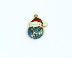 Charms Anhänger, Erdkugel mit Mütze, Glitter, 21 x 18 mm, 1 Stk.