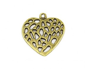 Schmuckanhänger, flaches Herz, antik goldfarbig, 28mm