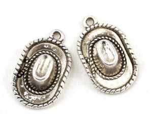 Charms Schmuckanhänger, Cowboy Hut, antik silberfarbig, 22x13mm, 3 Stk.
