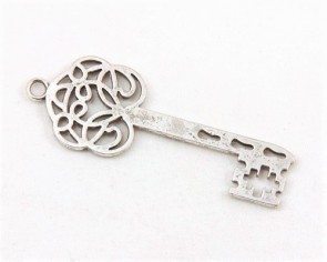Schmuckanhänger, Metallanhänger Schlüssel, antik silberfarbig, 60x22mm