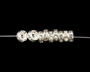 Strassrondellen, 6mm, silber, klarer Strass, 10 Perlen