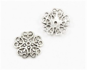 Perlenkappen, antik silberfarbig, 18mm, Blume Herzblatt, 10 Stk.