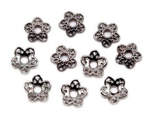 Perlenkappen, anthrazit / schwarz, Ø12 mm, Blumen Herzblätter, 20 Perlkappen
