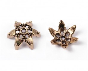 Perlenkappen, antik hell goldfarbig, ø12mm, Stern-Blume, 20 Perlenkappen