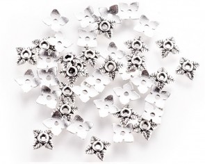 Perlenkappen, antik silberfarbig, 6mm, 4 Blütenblätter, 20 Stk.